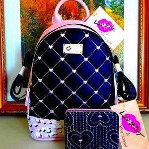 NWT BETSEY JOHNSON HEART QUILT BACKPACK SET